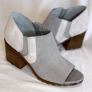 Sorel Gray Suede Peep Toe Heeled “Nadia Ankle Boot”